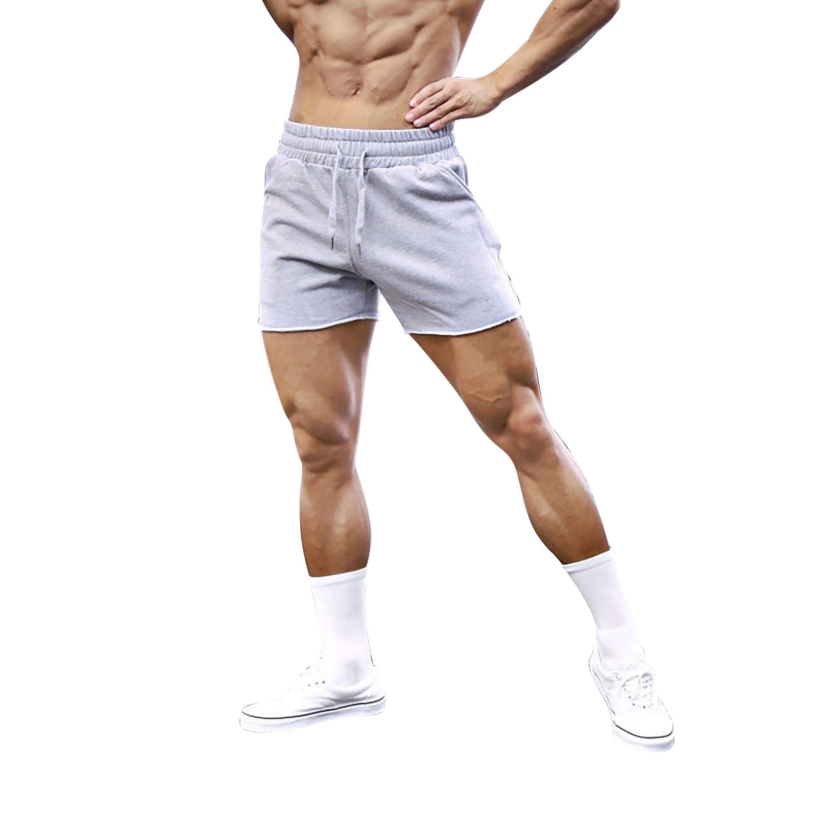 thumbnail image 2 of Pantalones cortos elásticos de entrenamiento para sentadillas para hombre - Algodón, color liso, tallas M-XXXL, estilo playero/casual, fácil cuidado, 2 of 5